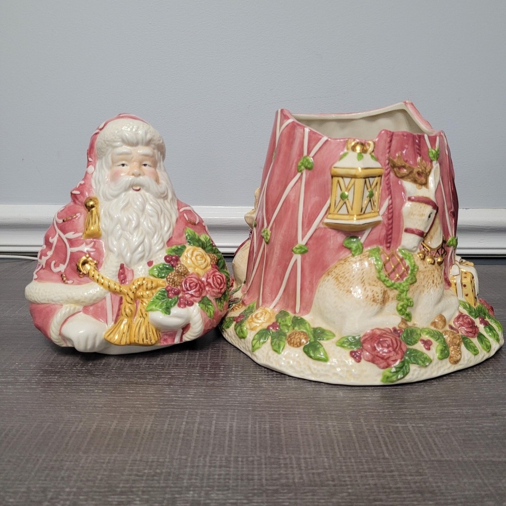Royal Albert Old Country Roses Santa Cookie Jar Signed Seasons Of Colour Pink - Picture 5 of 11